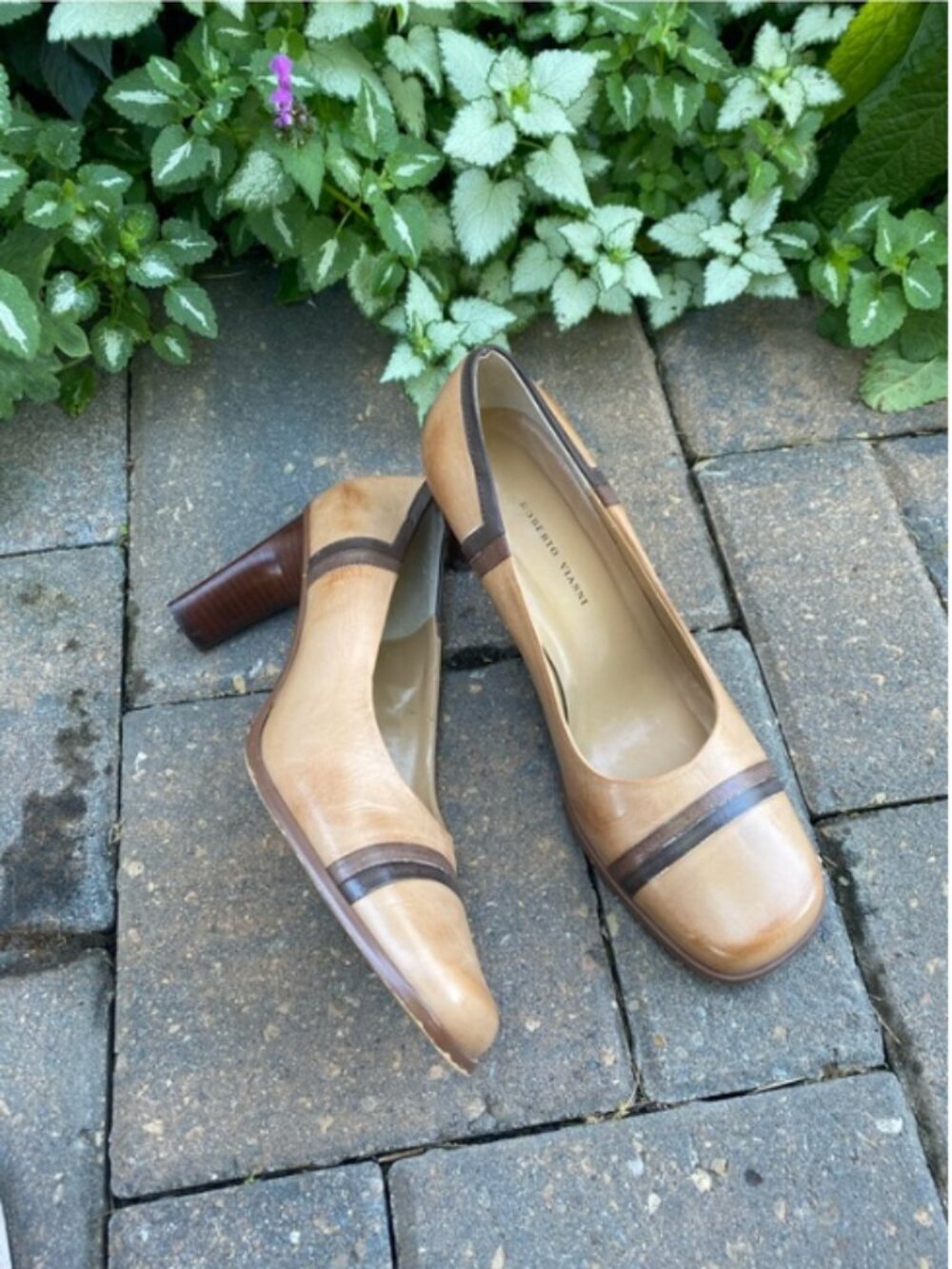 Roberto Vianni Tan & Brown Leather Cap-Toe Pumps,  Sz9 Summer Sale